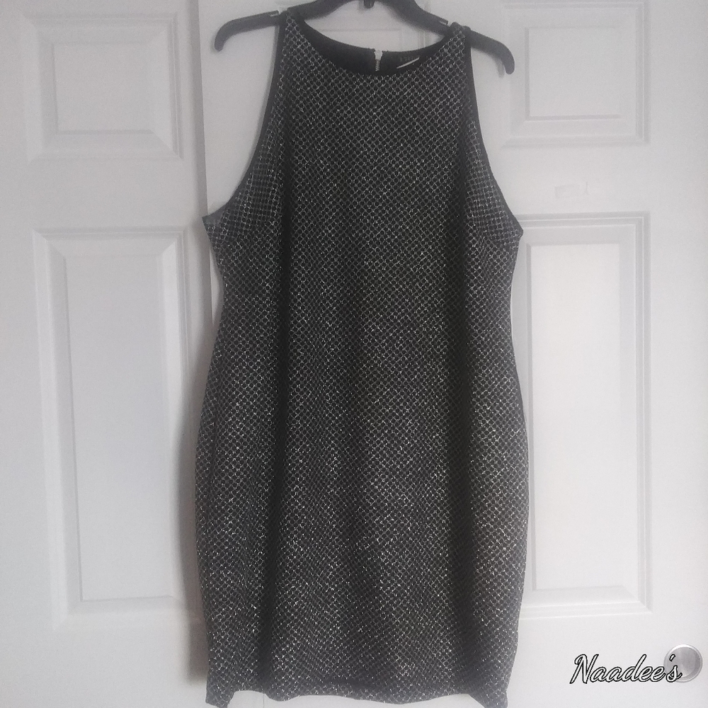B Darlin Black/Silver Sparkling A-Line Dress - 20W